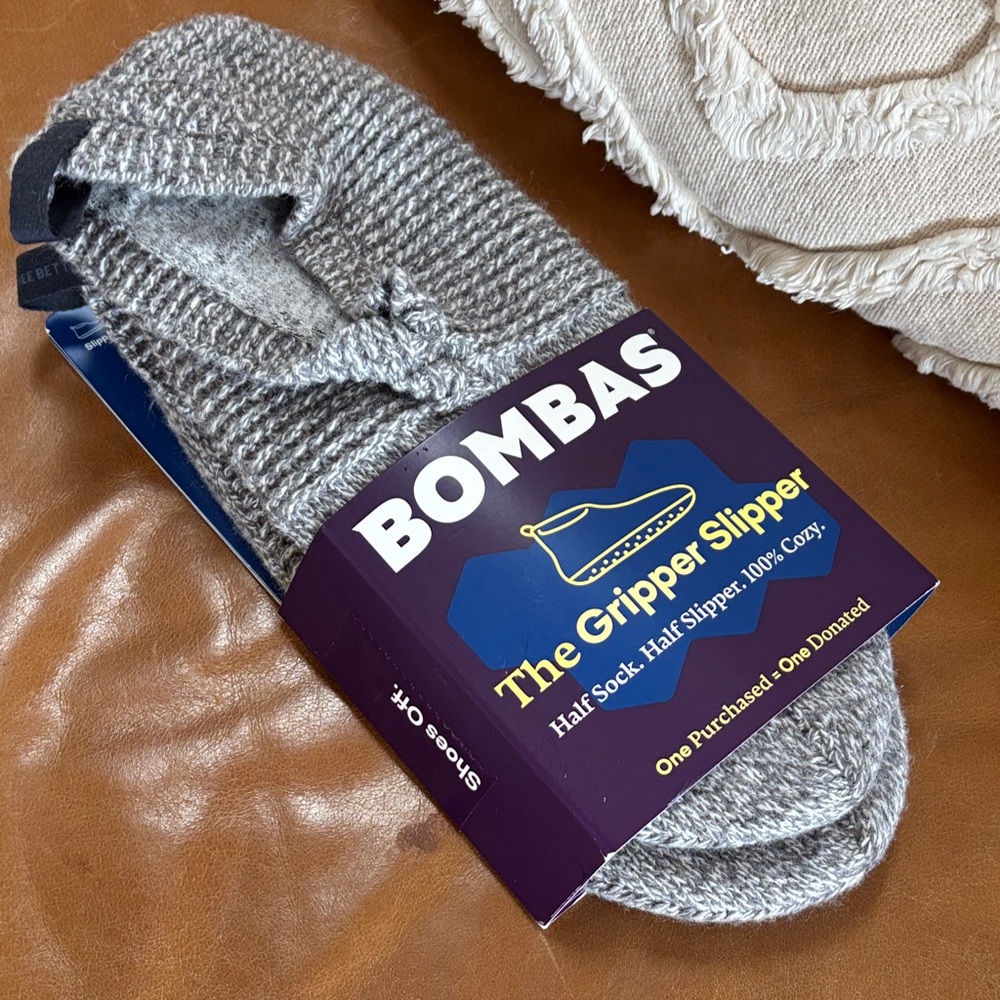 Bombas Gray Gripper Slipper Half Sock